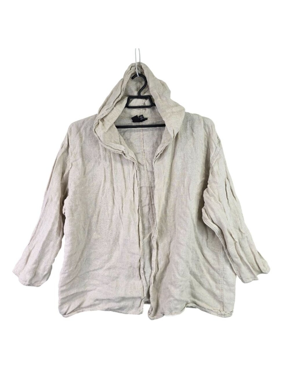 Mens The J. Peterman Company Beige Hooded 100% Linen Open Front Jacket Size L